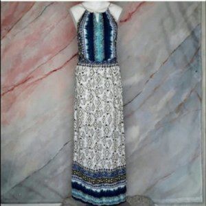 RENEE C. Blue Halter Maxi Dress with Side Slit L